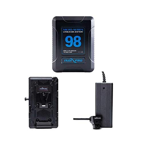 Indipro IndiPRO Micro-Series V-Mount 98Wh Li-Ion Battery Kit for Blackmagic URSA/URSA Mini Cameras, Includes D-Tap Pro Battery Charger and Adapter Plate