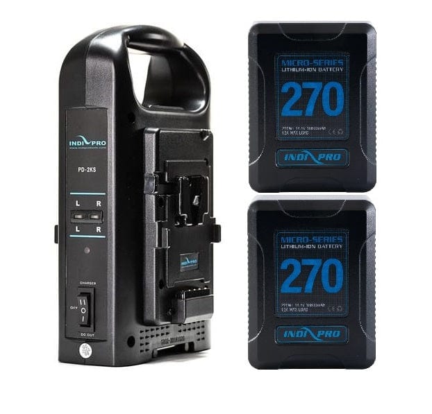 Indipro IndiPRO Tools 2x Micro-Series 270Wh V-Mount Li-Ion Batteries and Dual V-Mount Battery Charger Kit