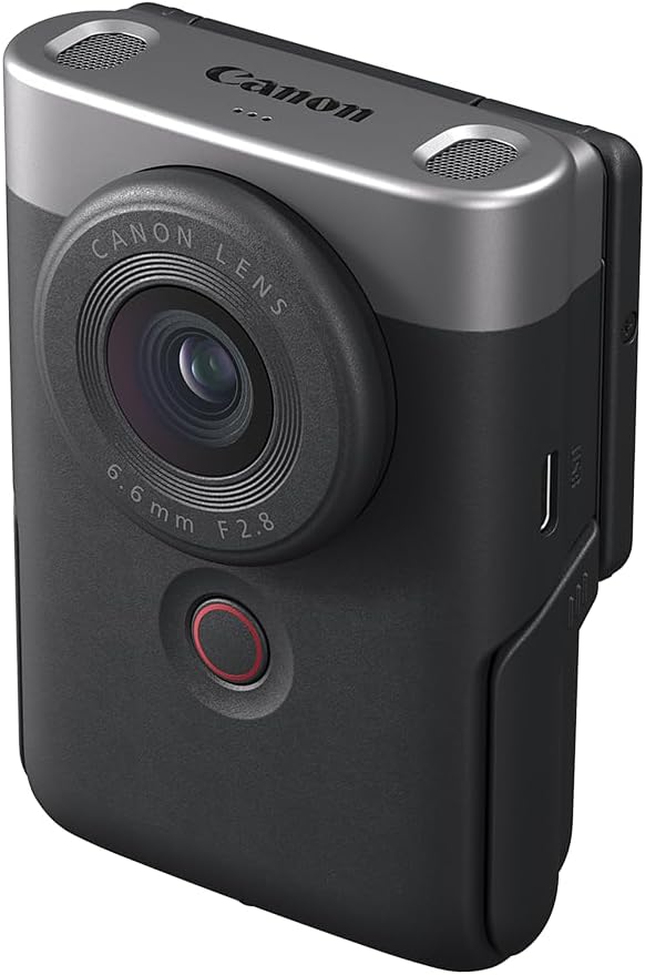 Canon PowerShot V10 Camera, Content Creator Compact Vlog Camera, Fixed 19mm Wide-Angle Lens, 4K Video, Face Detection, Built-in Microphone, Live Streaming, Vlogging, Built-in Stand, Silver