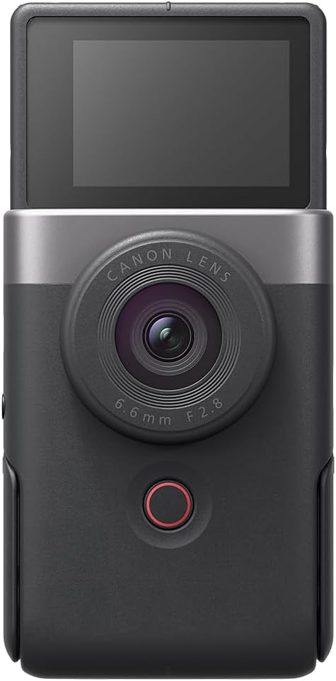 Canon PowerShot V10 Camera, Content Creator Compact Vlog Camera, Fixed 19mm Wide-Angle Lens, 4K Video, Face Detection, Built-in Microphone, Live Streaming, Vlogging, Built-in Stand, Silver