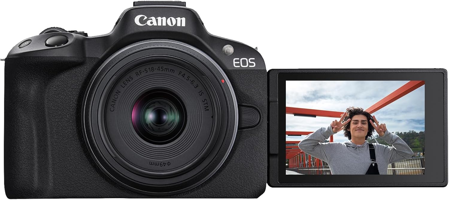 Canon EOS R50 Mirrorless Camera RF-S18-45mm F4.5-6.3 is STM Lens Kit, 24.2 Megapixel CMOS (APS-C) Sensor, 4K Video, Hybrid Camera, Photo and Video, Vlogging, Content Creator, RF Mount, Black
