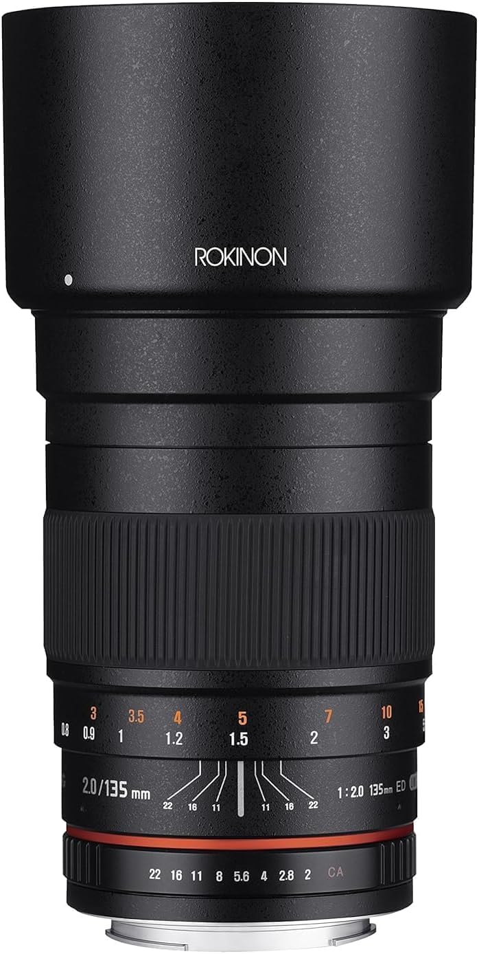 Rokinon 135mm F2.0 ED UMC Telephoto Lens for Canon EF – Full Frame Compatible, Ultra Multi-Coated, Manual Focus, Removable Lens Hood, Ideal for Portraits & Low-Light Photography