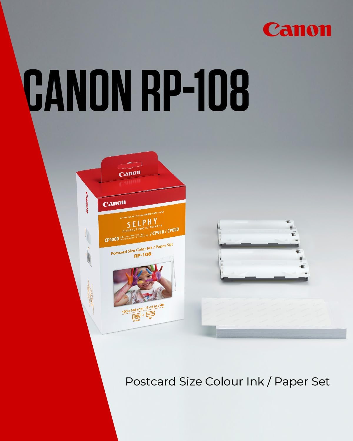 Canon SELPHY RP-108 Ink + Paper Multipack - Genuine Printer Ink Cartridges 2 Pack (2 x Cartridges) & 108 Sheets (100 x 148mm)