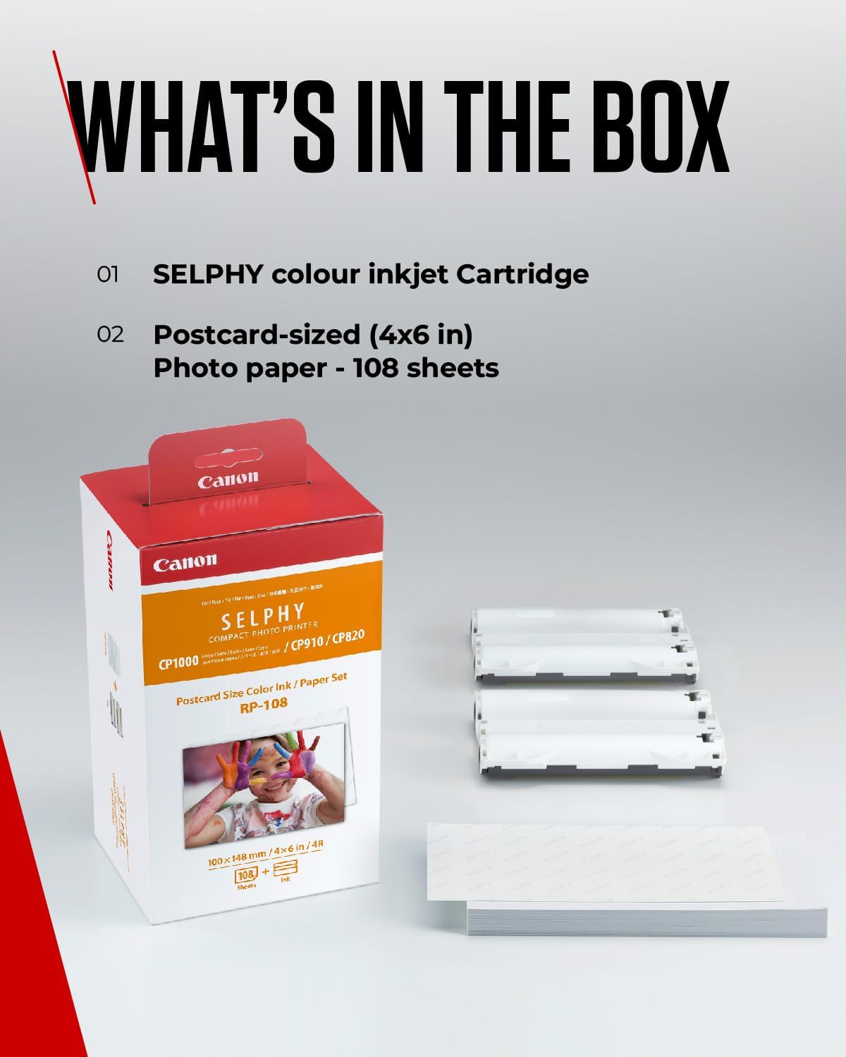 Canon SELPHY RP-108 Ink + Paper Multipack - Genuine Printer Ink Cartridges 2 Pack (2 x Cartridges) & 108 Sheets (100 x 148mm)
