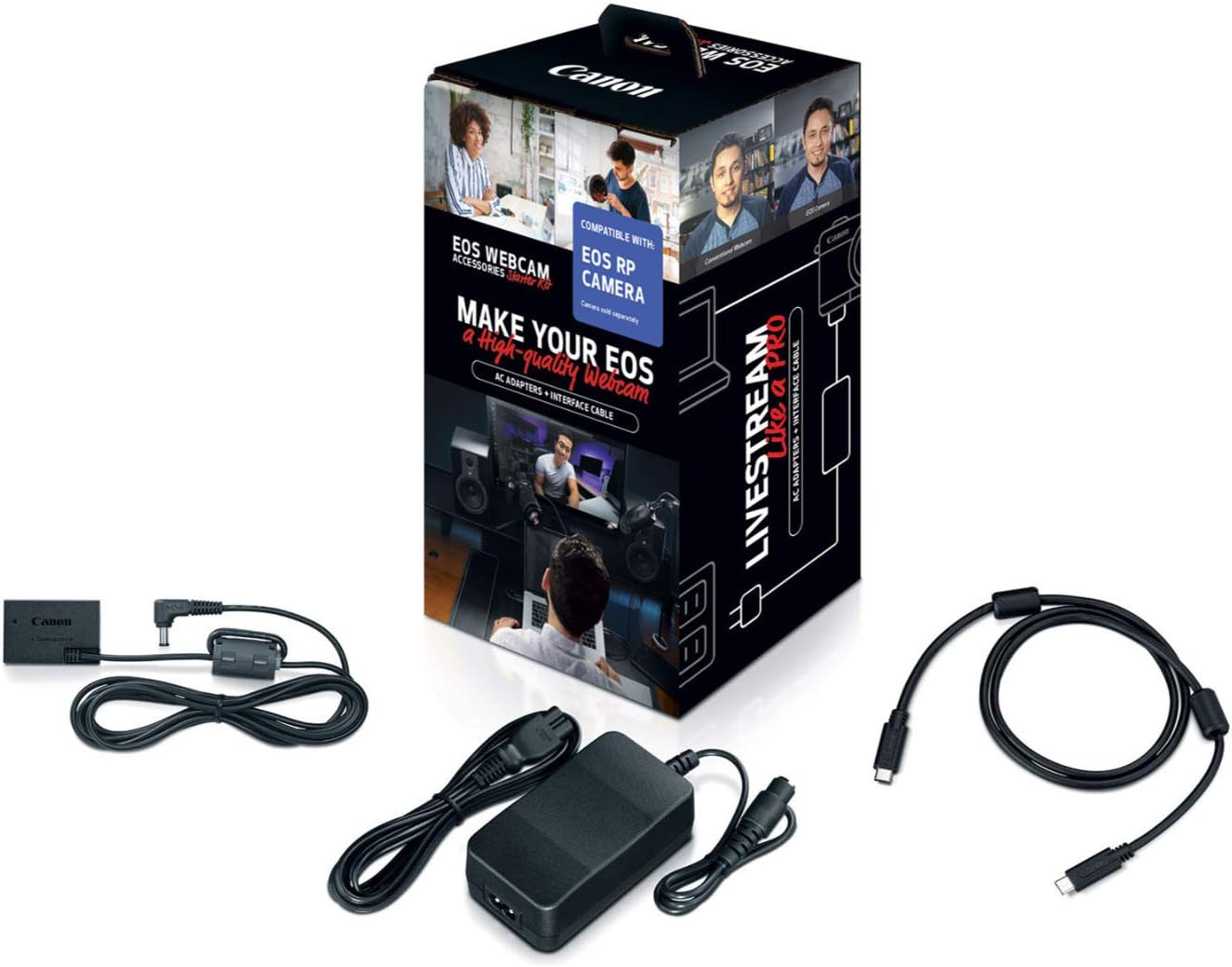Canon EOS Webcam Accessory Starter Kit, for Select EOS R Series Digital Cameras, AC Adapter AC-E6N, DC Coupler DR-E18, Interface Cable IFC-100U, for Live Streaming, Teaching, & Content Creators