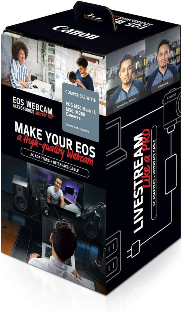 Canon EOS Webcam Accessory Starter Kit, for Select EOS M Series Cameras, Power Adapter CA-PS700, DC Coupler DR-E12, USB Cable IFC-600PCU, High-Performance Live Streaming, Teaching & Content Creators