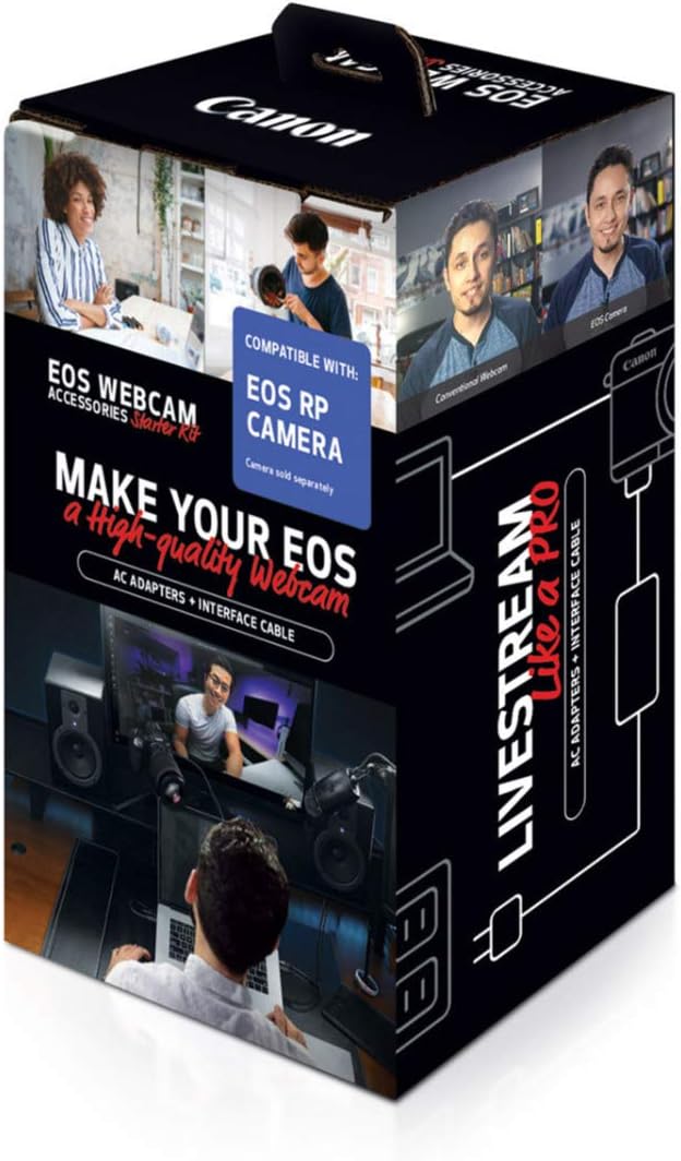 Canon EOS Webcam Accessory Starter Kit, for Select EOS R Series Digital Cameras, AC Adapter AC-E6N, DC Coupler DR-E18, Interface Cable IFC-100U, for Live Streaming, Teaching, & Content Creators