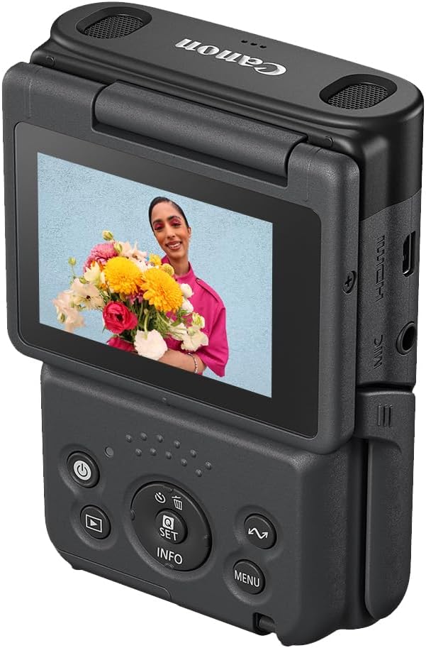 Canon PowerShot V10 Camera, Content Creator Compact Vlogging Camera, Fixed 19mm Wide-Angle Lens, 4K Video, Face Detection, Built-in Microphone, Live Streaming, Built-in Stand, Black