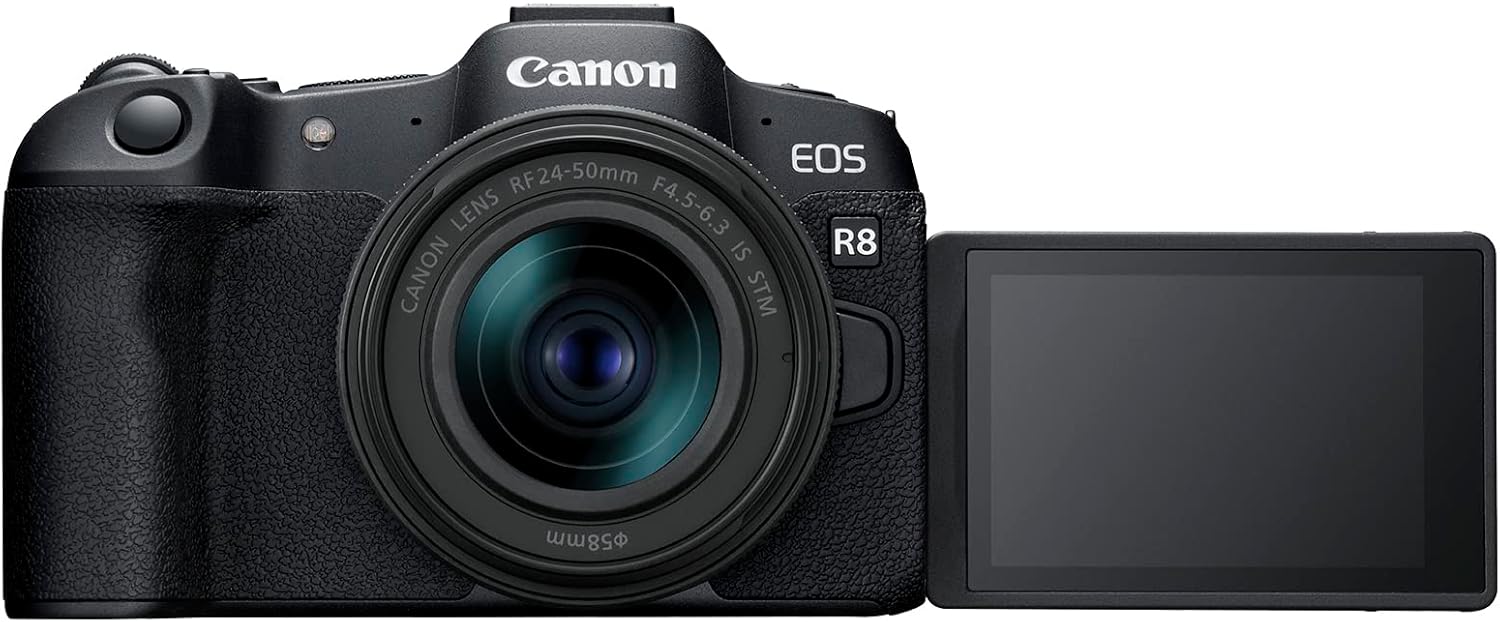 Canon EOS R8 Content Creator Kit, Full-Frame Hybrid Mirrorless Camera with Tripod & Stereo Microphone, 24.2 Megapixel CMOS Image Sensor, 4K Video, RF Mount, Vlogging Camera, Black