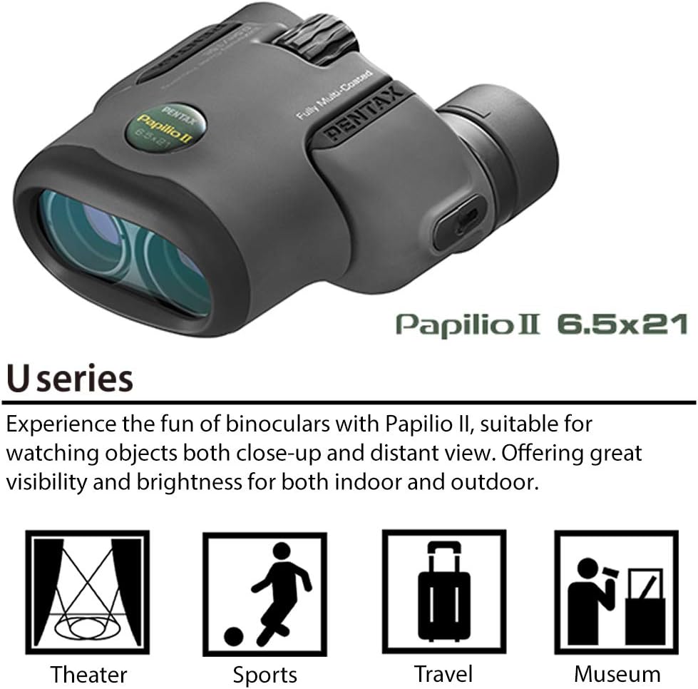Pentax Papilio II 6.5x21 Binoculars (Gray) suitable for watching objects both close-up and far away