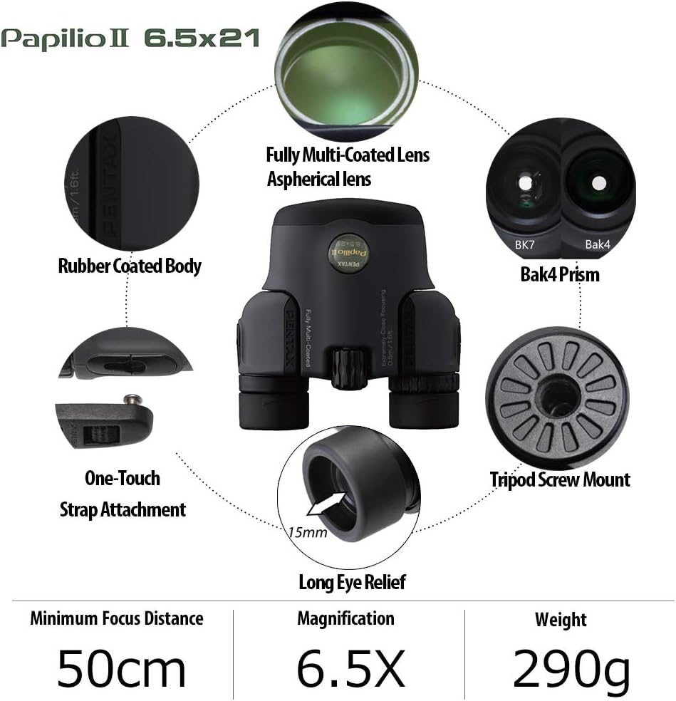 Pentax Papilio II 6.5x21 Binoculars (Gray) suitable for watching objects both close-up and far away