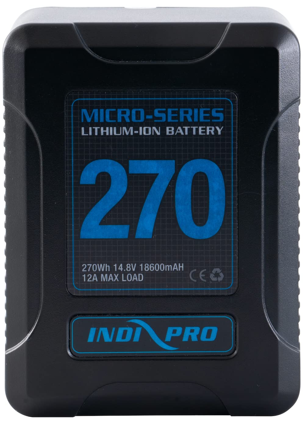 IndiPRO Micro-Series 270Wh 14.8V V-Mount Li-Ion Battery | Maximum 12A Continuous Draw | Single 14.8V D-Tap Output|USB Power Output| 5-LED Power Gauge | Designed for Pro Video Cameras & Lights