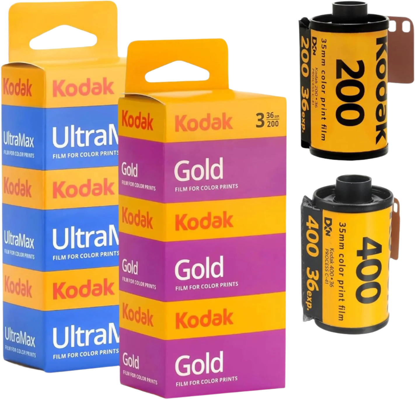 Kodak Ultramax 400 35mm Film 3 Pack & Kodak Gold 200 35mm Film 3 Pack Bundle (6 Total Rolls) 36exp for 35mm Film Camera 35mm - Kodak Film- Balveli Microfiber Cloth - 35 mm Film roll- Camera Film-
