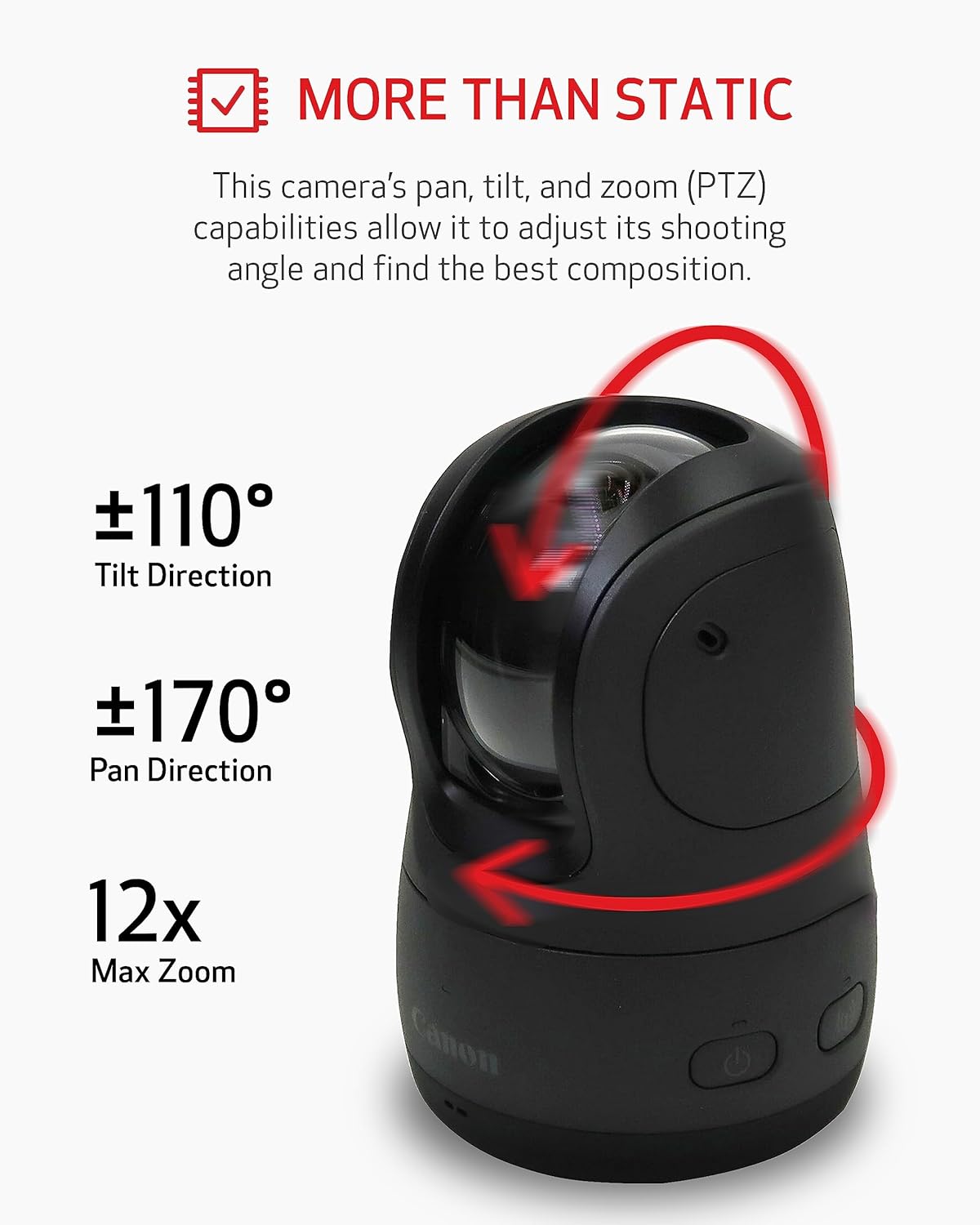 Canon PowerShot Pick, Active Tracking PTZ Camera (Black) - Built-in Wi-Fi, USB-C Charging, Voice-Activated Operation, Automatic Subject Tracking, Remote Shooting & Playback, Portable, Lightweight
