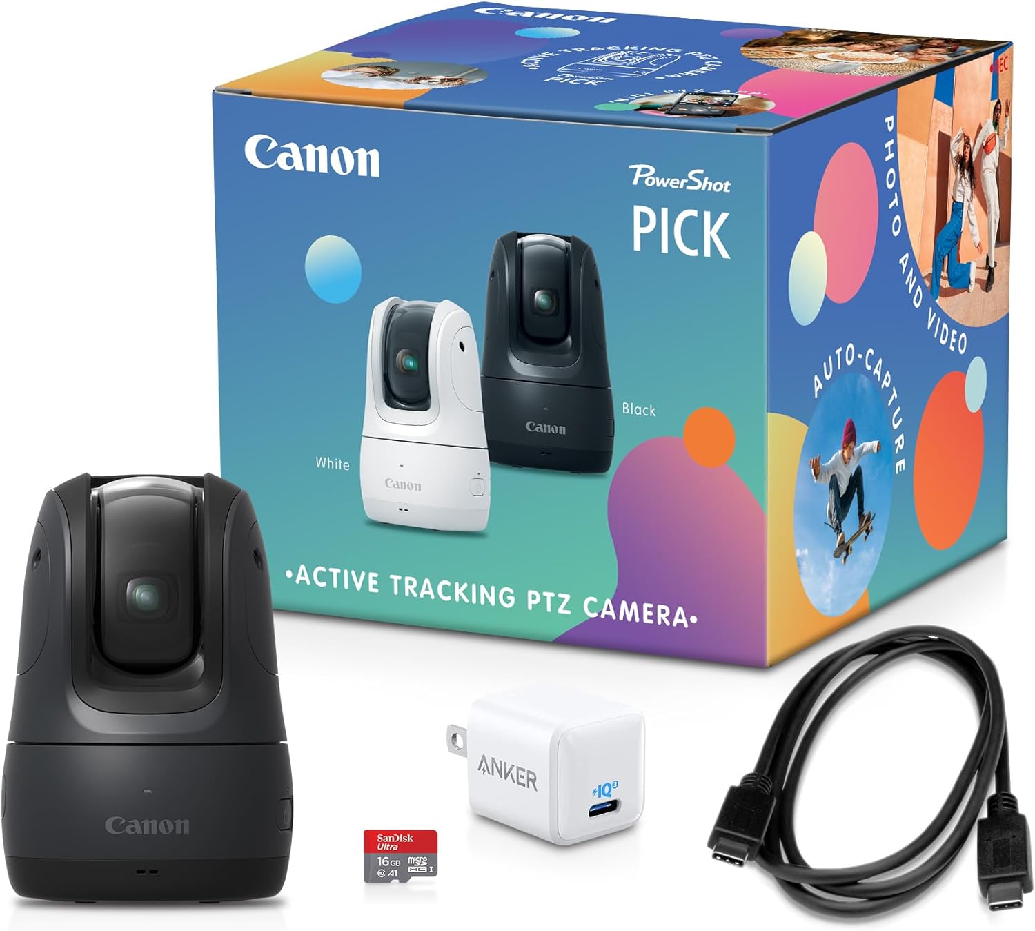 Canon PowerShot Pick, Active Tracking PTZ Camera (Black) - Built-in Wi-Fi, USB-C Charging, Voice-Activated Operation, Automatic Subject Tracking, Remote Shooting & Playback, Portable, Lightweight