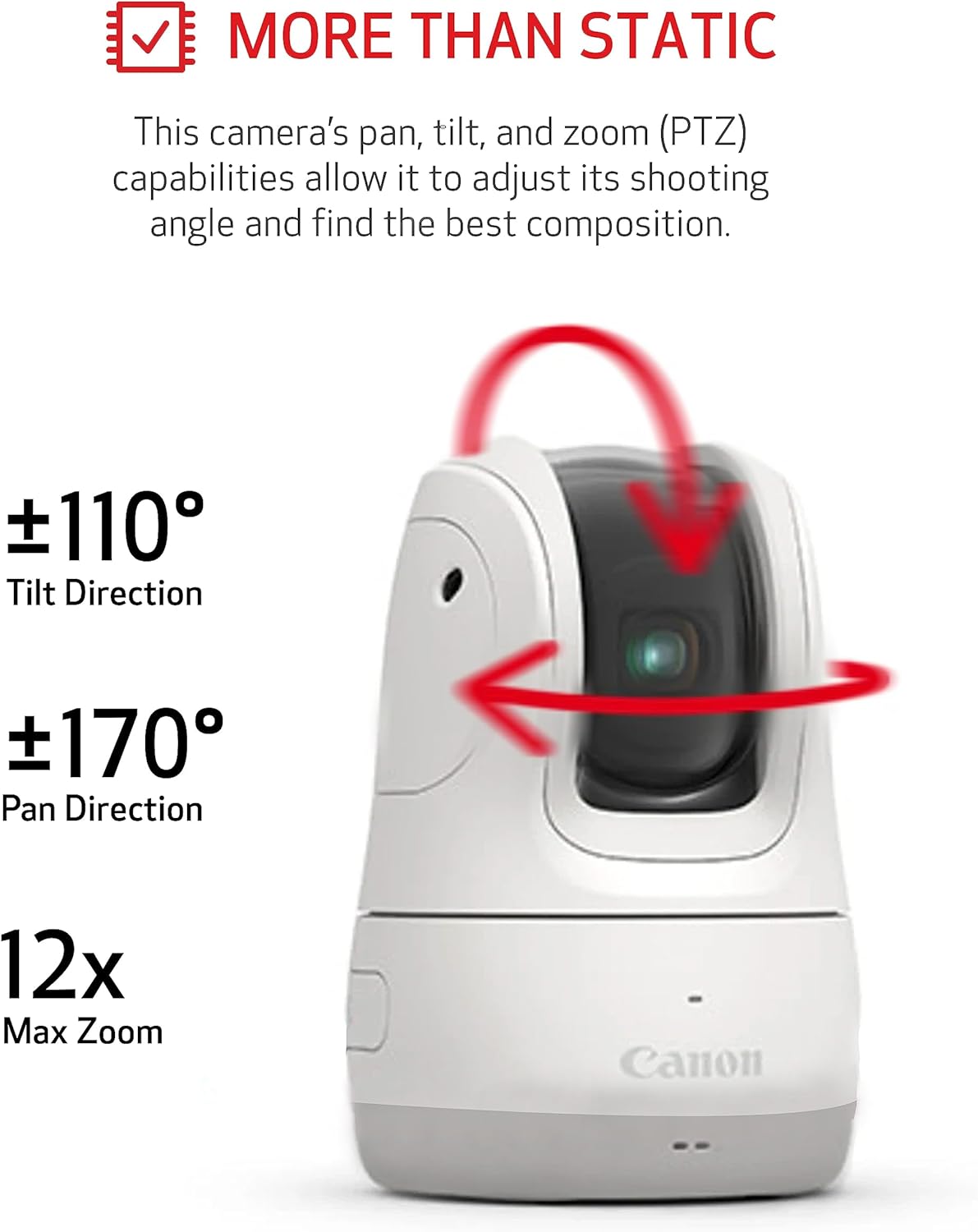 Canon PowerShot Pick Active Tracking PTZ Camera with Built-in Wi-Fi, Photo and Video, Compact and Portable, Wireless Webcam, White