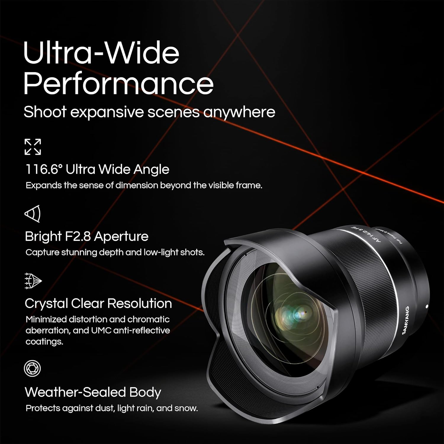 Samyang 14mm F2.8 Auto Focus Lens for Canon EF - Ultra-Wide Full Frame Prime, Weather-Sealed Build, Quiet AF Motor, UMC Coating, Built-in Hood, Lightweight