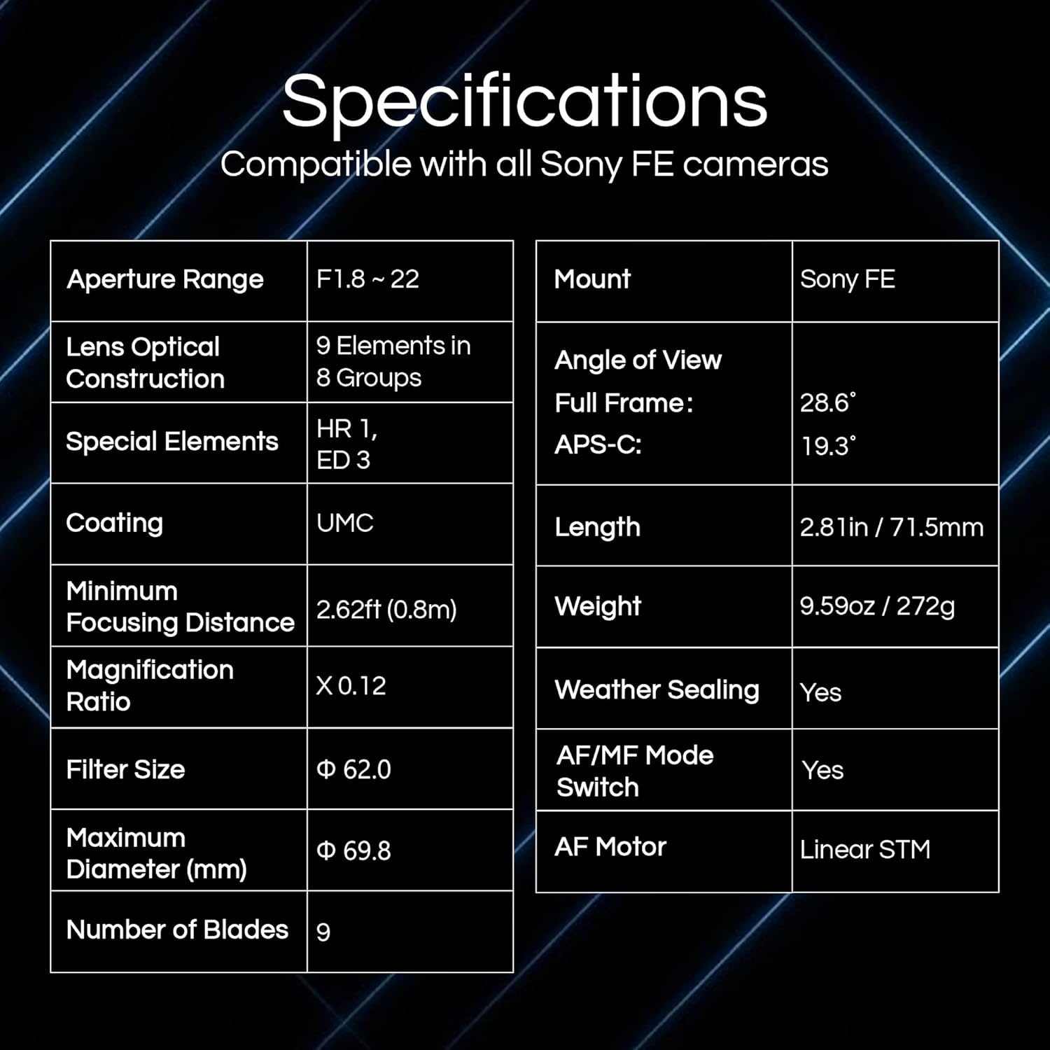 Rokinon 85mm F1.8 Compact AF Lens for Sony FE Mounts