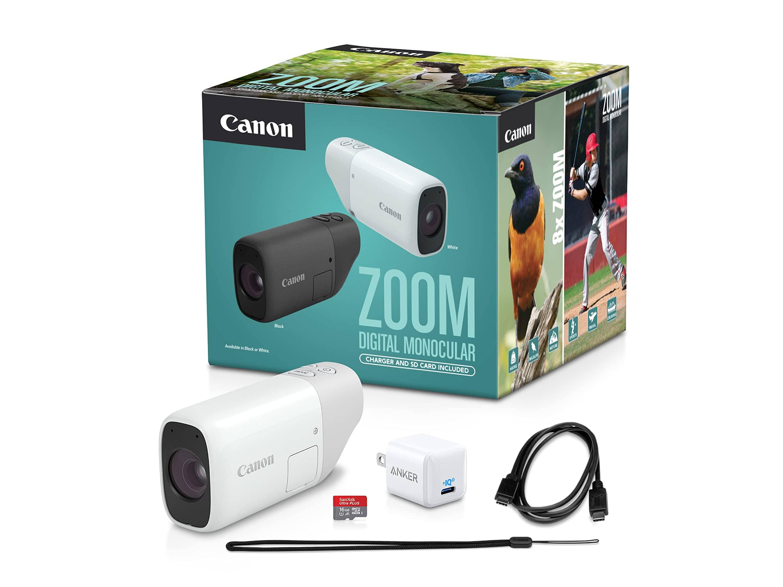 Canon ZOOM Digital Monocular Kit with USB-C Charger, microSD Card, PowerShot Zoom, 400mm Optical Zoom, 800mm Digital Zoom, Bird Watching, Wildlife, Sports Watching, Traveling, Hiking, Black