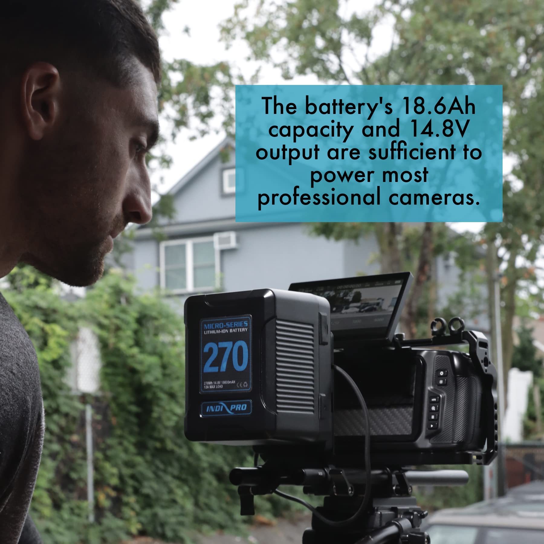 IndiPRO Micro-Series 270Wh 14.8V V-Mount Li-Ion Battery | Maximum 12A Continuous Draw | Single 14.8V D-Tap Output|USB Power Output| 5-LED Power Gauge | Designed for Pro Video Cameras & Lights