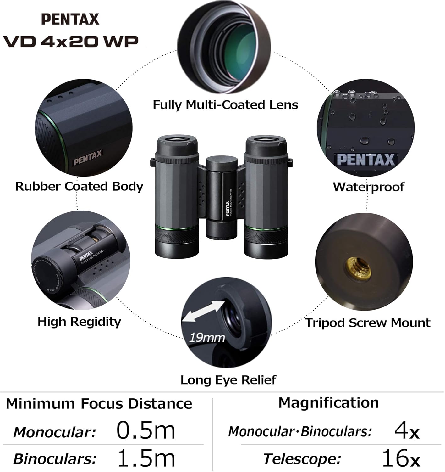 Pentax VD 4x20 WP Unique 3 in 1 Binoculars, monoculars and Telescope with The Versatility to Capture The Emotion of a Variety of Scenes.
