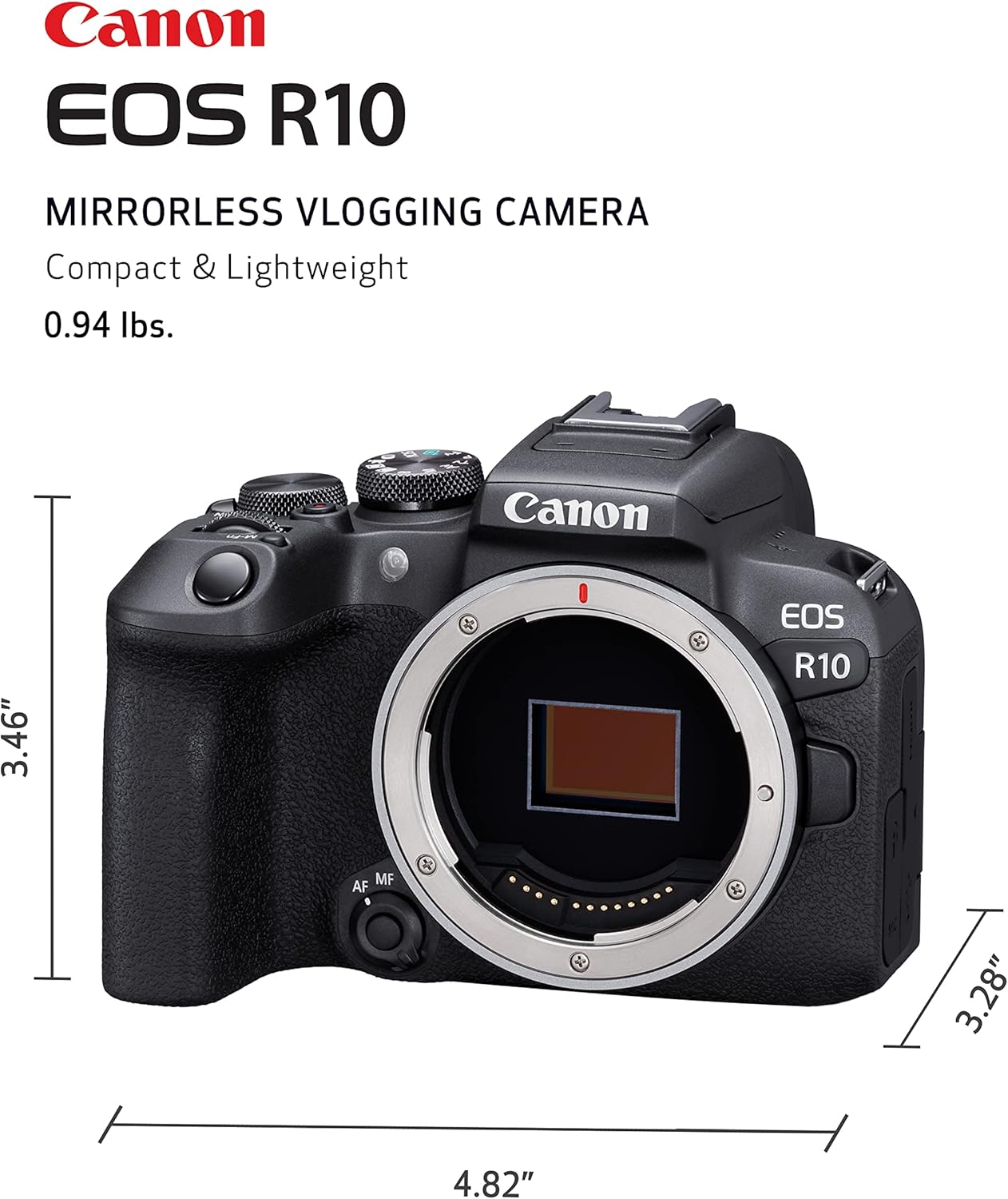 Canon EOS R10 (Body Only), Mirrorless Vlogging Camera, 24.2 MP, 4K Video, DIGIC X Image Processor, High-Speed Shooting, Subject Tracking, Compact, Lightweight, Subject Detection, for Content Creators