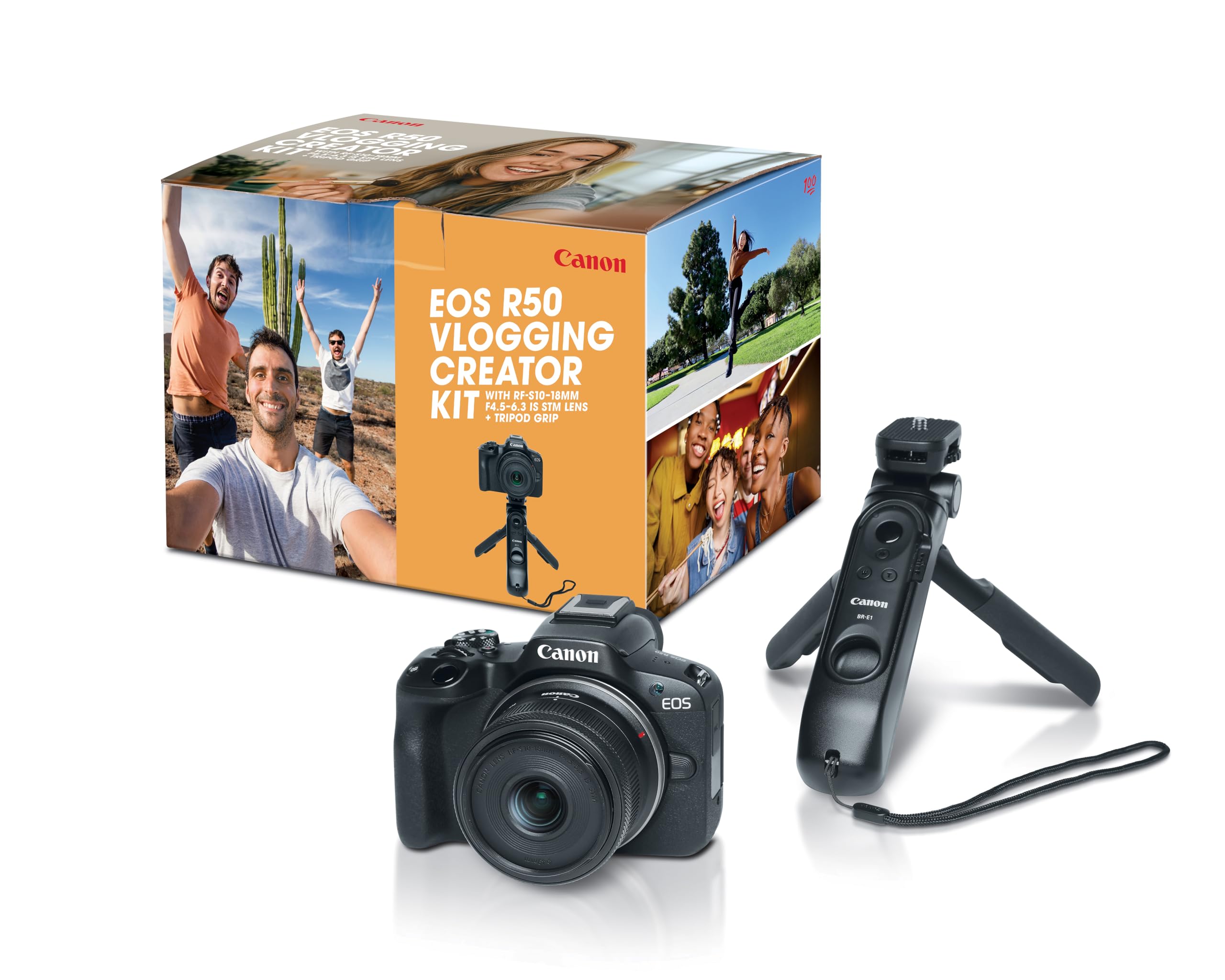 Canon EOS R50 Content Creator Kit, Hybrid Mirrorless Camera with RF-S18-45mm F4.5-6.3 IS STM Lens, Tripod Grip, Microphone, Wireless Remote Control, 24.2 MP CMOS (APS-C) Sensor, Vlogging Camera, Black
