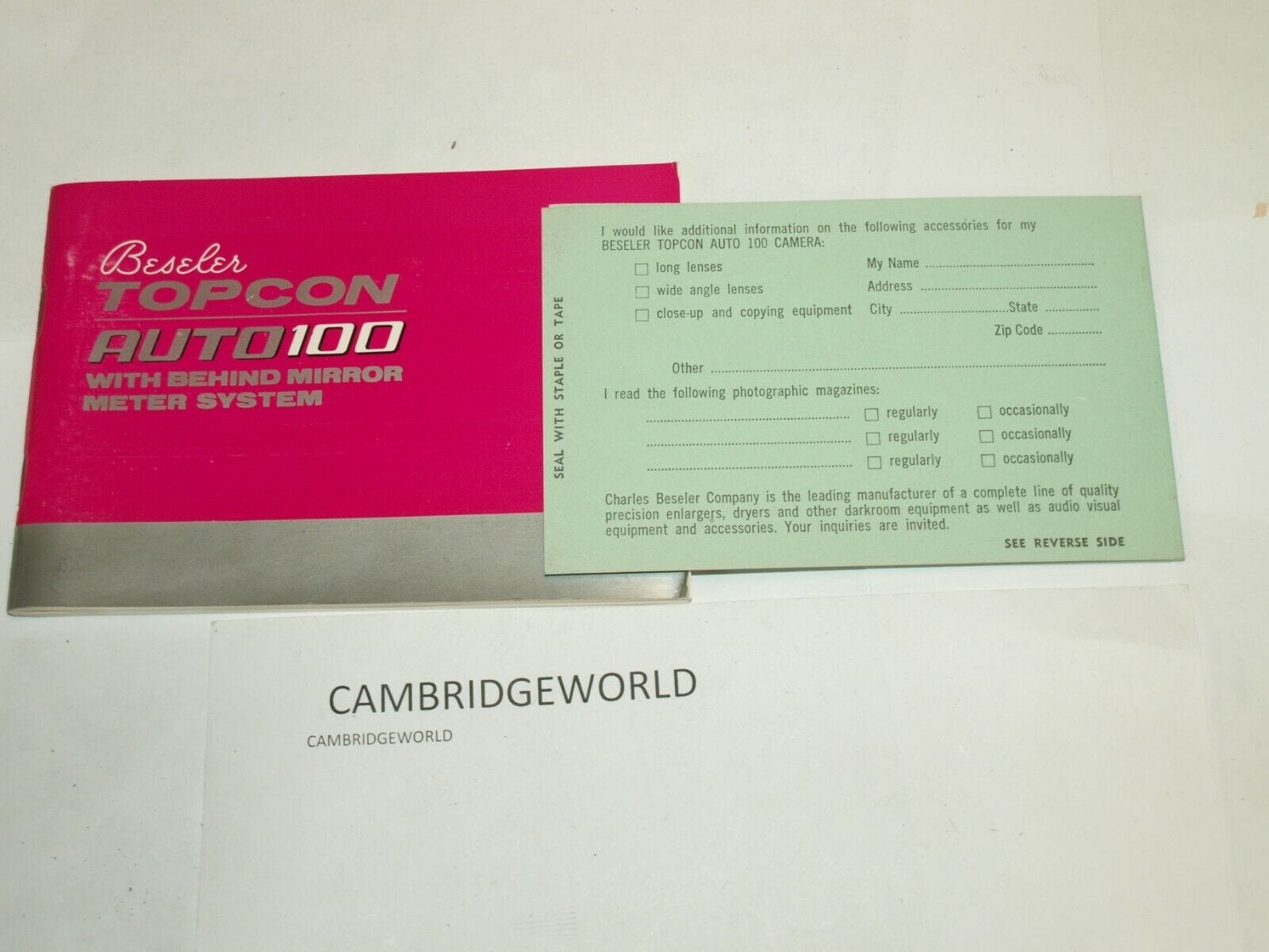 Beseler Cameras & Photo:Camera Manuals & Guides BESELER TOPCON AUTO 100 BLACK MODEL NEW with 53mm F2.0 AUTO TOPCOR LENS