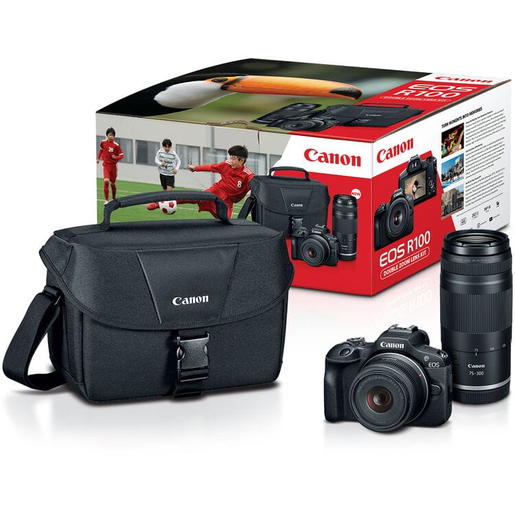 Canon Cameras & Photo:Lenses & Filters:Lenses Canon EOS R100 w/ RF-S18-45mm F4.5-6.3 IS STM, RF 75-300mm f/4-5.6 Lens & Case