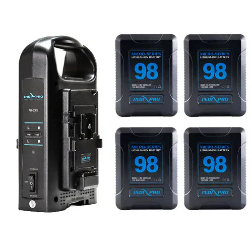 Indipro IndiPRO Tools 4x Micro-Series 98Wh V-Mount Li-Ion Batteries and Dual V-Mount Battery Charger Kit