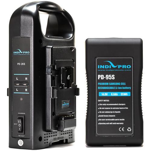 Indipro Compact 95Wh V-Mount Li-Ion Battery and Dual V-Mount Battery Charger Kit