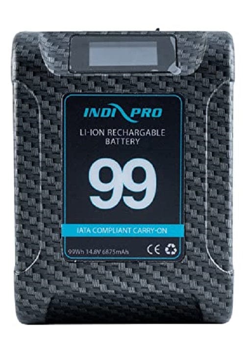 Indipro IndiPRO 14.8V 6.8Ah Alpha Series 99Wh V-Mount Li-Ion Battery | Carbon Fiber Color | Supports up to 15A Continuous Draw | 2X D-Taps and USB Outputs | LCD Status Screen | for Pro Cameras & Lights