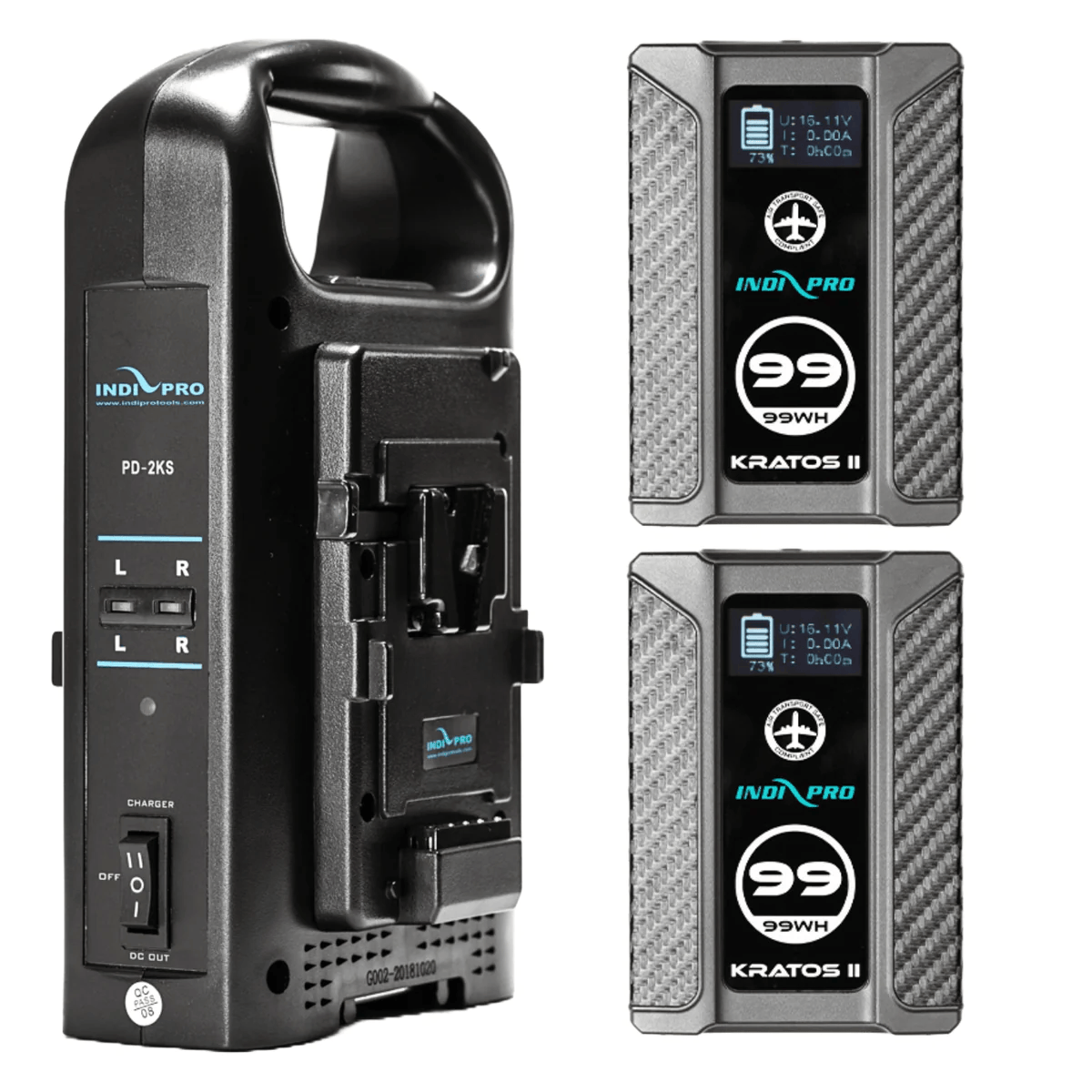 Indipro IndiPRO 2 x Kratos 99Wh V-Mount Li-Ion Batteries and Dual V-Mount Charger Kit with 4-Pin XLR Power Output