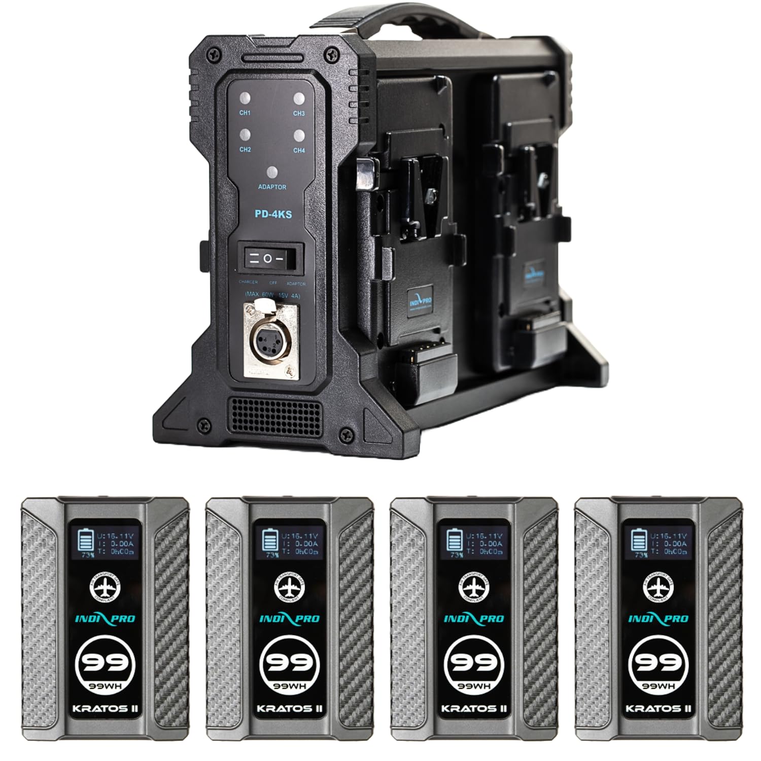 Indipro IndiPRO Krat0s II (99Wh) 4-Battery Kit with Quad Pro Charger (V-Mount)