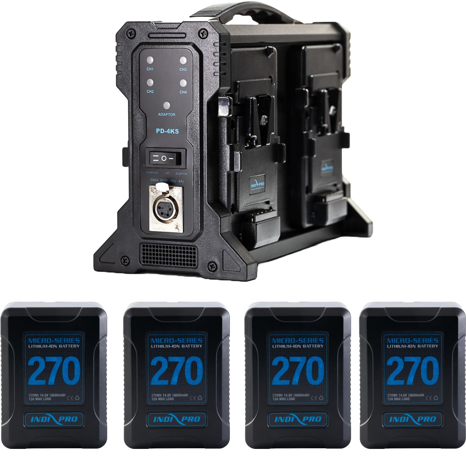 Indipro IndiPRO Micro-Series 270Wh 4-Battery Kit with Quad Pro Charger (V-Mount)