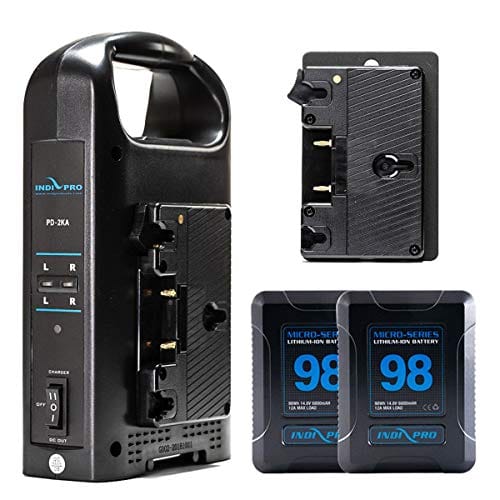 Indipro IndiPRO Tools 2X Micro-Series 98Wh Gold Mount Li-Ion Battery Kit for Blackmagic URSA Camera, Includes Dual Battery Charger & Battery Plate