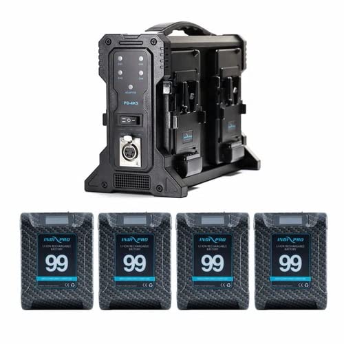 Indipro IndiPRO Tools CFMAVKT4 Micro Alpha Series 99Wh V-Mount Li-Ion Batteries, 4 Pack, Carbon Fiber with Quad V-Mount Battery Charger Kit *No Longer Available