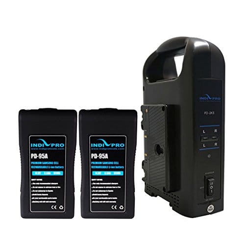 Indipro IndiPRO Tools Dual Battery Charger with Dual 95W Gold-Mount Battery Bundle