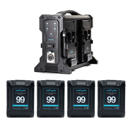 Indipro IndiPRO Tools Micro Alpha Series Quad Charger Kit with 4 V-Mount 99Wh Batteries (Black Color)