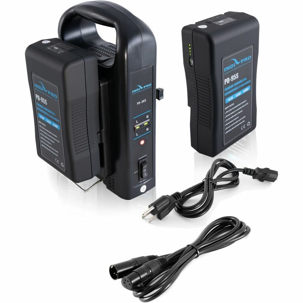 Indipro IndiPRO Tools Two 95Wh Compact V-Mount Lithium-Ion Batteries with Dual Battery Charger Kit