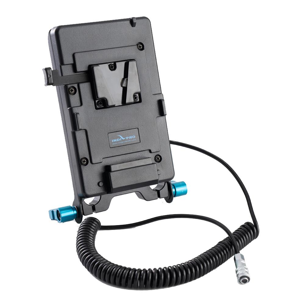 Indipro IndiPro Tools VMB46K V-Mount Battery Plate with 15mm Rod Mount with Coiled Cable for BMPCC 4K/6K (18-40")
