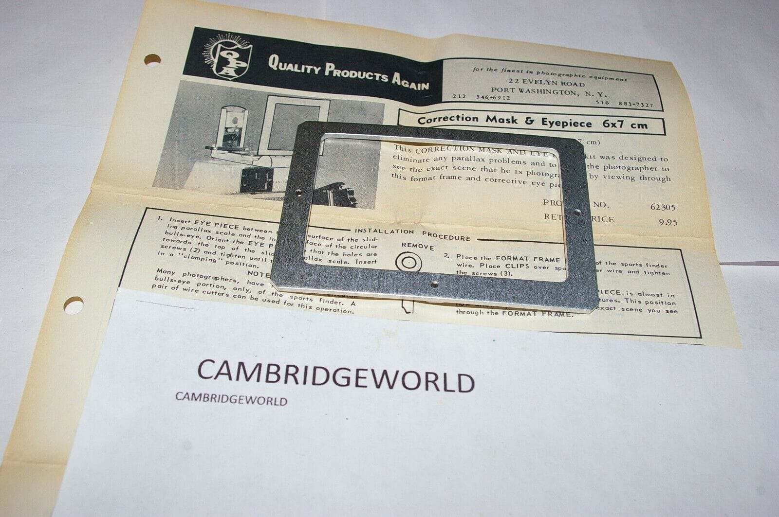 Mamiya Cameras & Photo:Camera, Drone & Photo Accessories:Viewfinders & Eyecups CORRECTION MASK f/ MAMIYA PRESS SUPER SPORT VIEW FINDER 6X9 NEW in ORIGINAL BOX