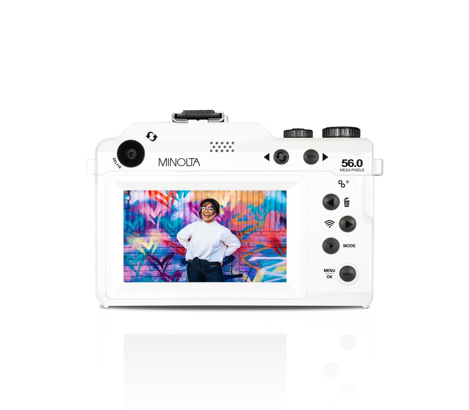Minolta Minolta MND65 56MP 4K Ultra HD Wi-Fi Selfie Shot Digital Camera (White Body, Black +Blue Faceplates)