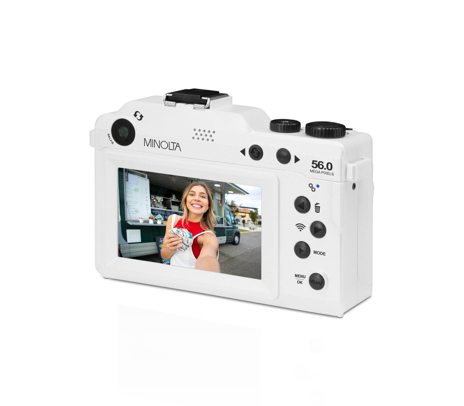 Minolta Minolta MND65 56MP 4K Ultra HD Wi-Fi Selfie Shot Digital Camera (White Body, Black +Blue Faceplates)