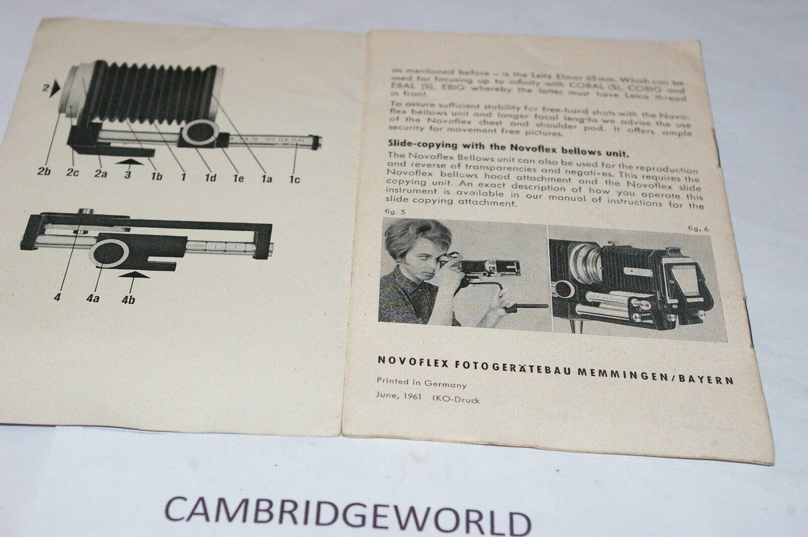 Novoflex Cameras & Photo:Camera Manuals & Guides NOVOFLEX INSTRUCTIONS for use BELLOWS EQUIPMENT PRINTED in GERMANY NEW OLD STOCK