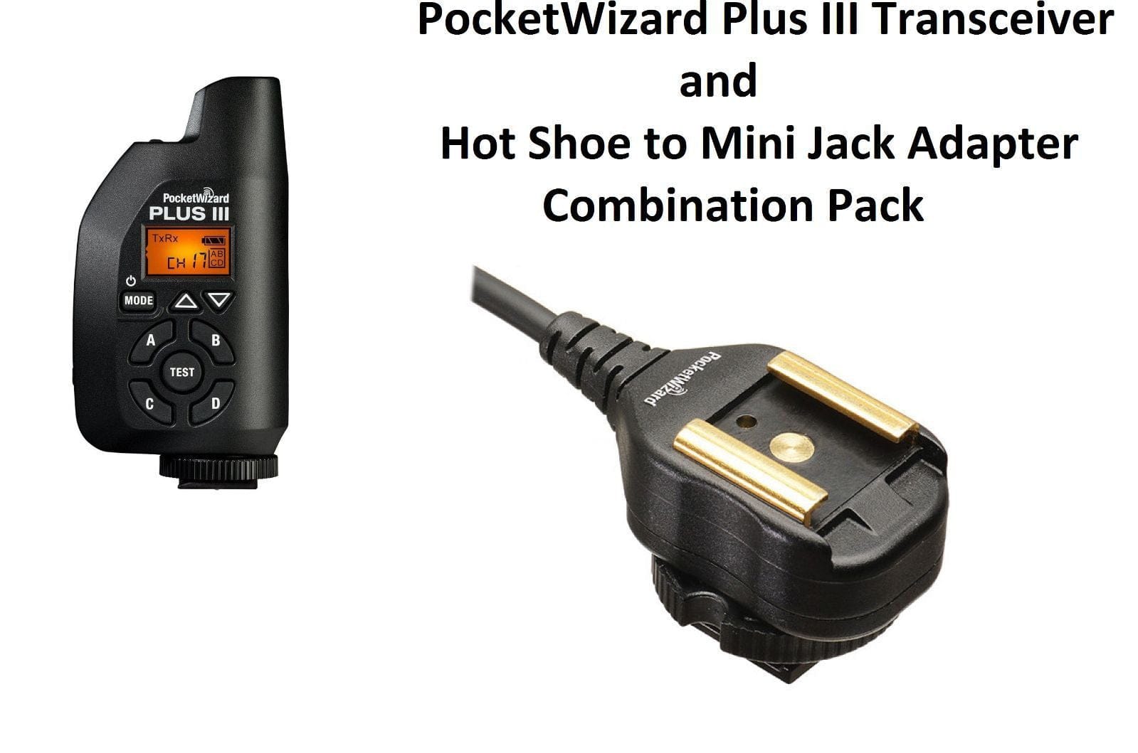 PocketWizard PocketWizard Plus III Transceiver (Black) + 3' Hot Shoe to Mini Jack Adapter