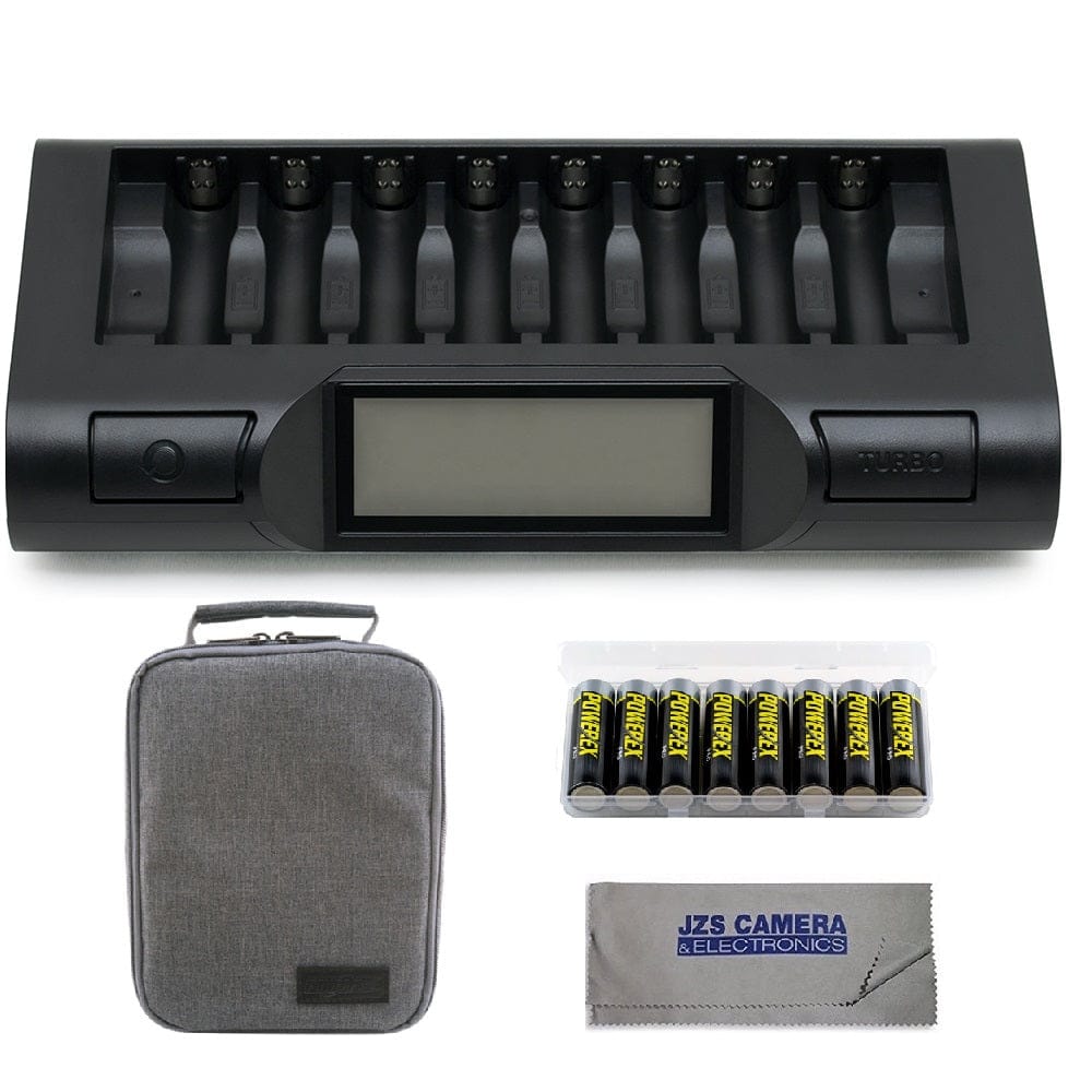 Powerex Powerex MH-C980 8-Cell Turbo Charger and Analyzer (New 2019 Model) with Powerex Pro Rechargeable AA NiMH Batteries 1.2V, 2700mAh 8-Pack and Powerex Accessory Padded Bag Travel Kit