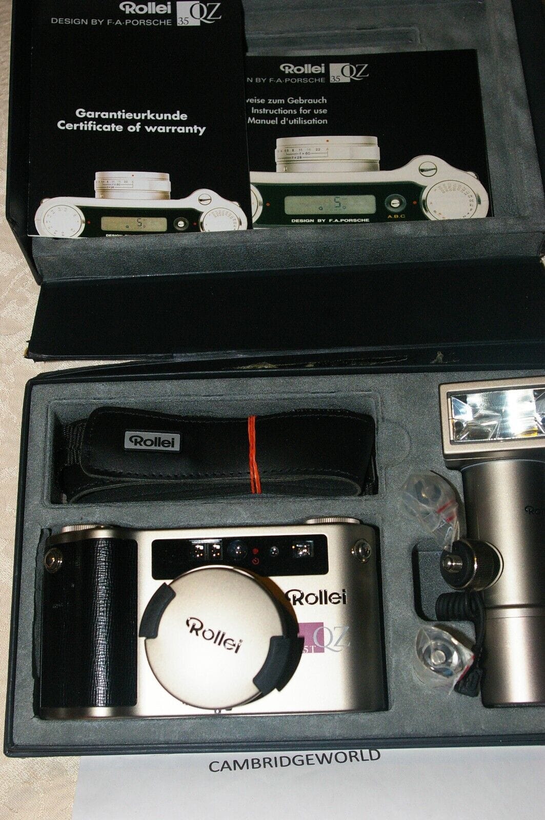 Rollei Cameras & Photo:Film Photography:Film Cameras ROLLEI QZ 35 T OUTFIT FA PORCHE DESIGN ORIGINAL GENUINE in ROLLEI BOX with FLASH