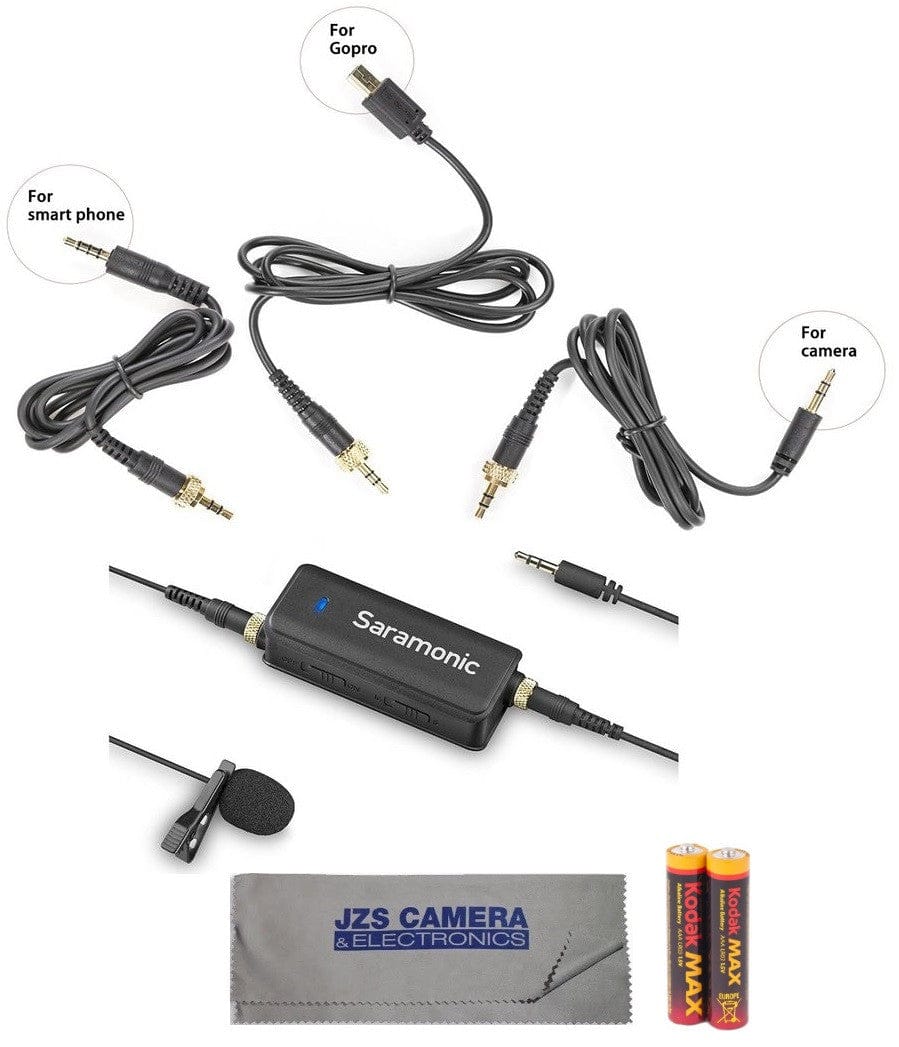 Saramonic Saramonic SR-LavMic Premium Lavalier Microphone for iPhone/Android Smartphones, GoPro, DSLR Cameras, Camcorders & Portable Recorders Kit with Cleaning Cloth and 2 AAA Batteries