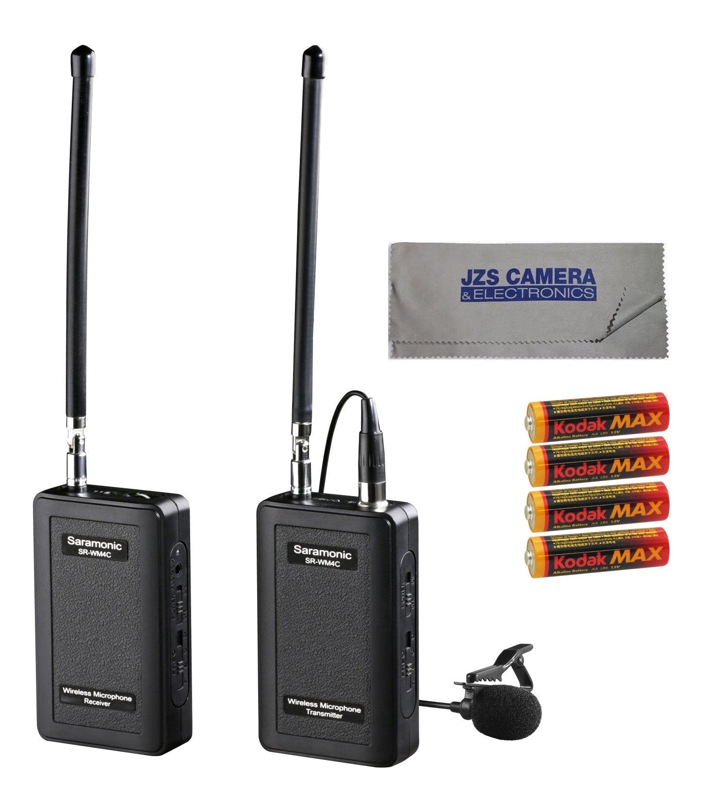 Saramonic Saramonic SR-WM4C Wireless 4-Channel VHF Lavalier Omnidirectional Microphone System Kit with Cleaning Cloth & 4 AA Batteries